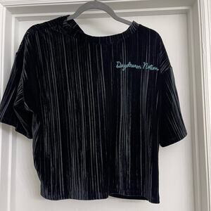 Moussy Daydream Nation Embroidered Velvet Velour Cropped Blouse Black One Size